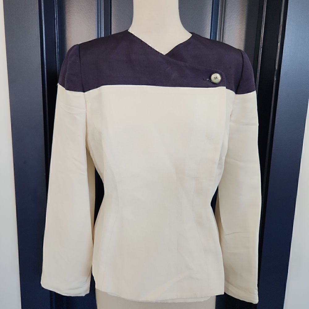 George Simonton Navy and White Silk Jacket Size 8
